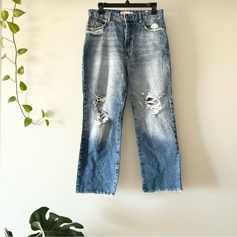 ZARA High Rise‎ Distressed Straight Jeans 6